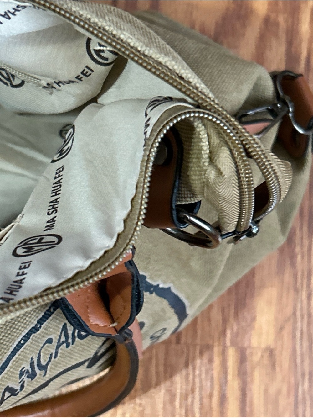 Vintage Paris Stamped Lightweight Canvas Hobo Travel Tote Zipper Closure Brown - Picture 8 of 16